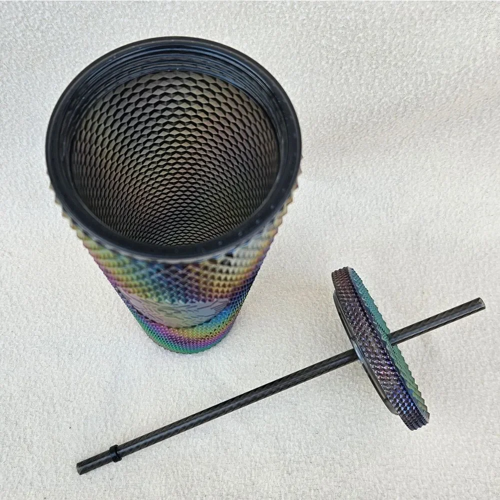 Starbucks Iridescent Oil Slick Rainbow Finish Studded Tumbler 24oz